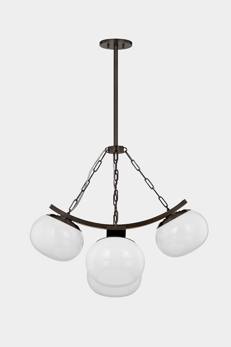 Duxbury Chandelier by Hudson Valley Lighting, 5-Light, Dimmable with Glass Shades, Aged Brass Finish