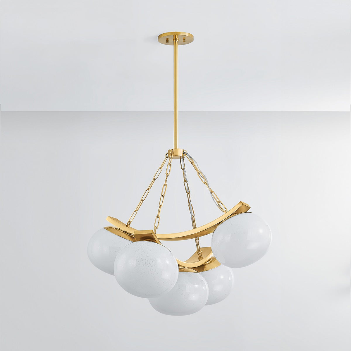 Duxbury Chandelier by Hudson Valley Lighting, 5-Light, Dimmable with Glass Shades, Aged Brass Finish