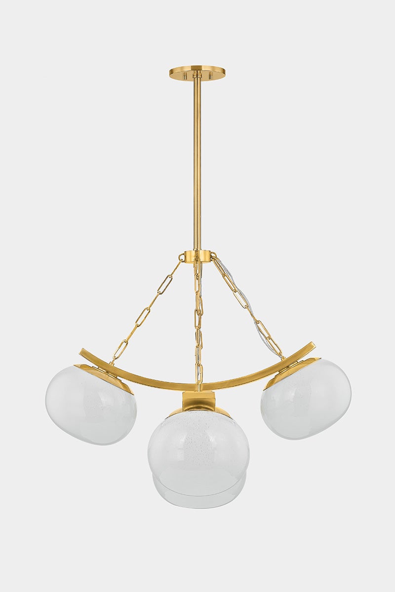 Duxbury Chandelier by Hudson Valley Lighting, 5-Light, Dimmable with Glass Shades, Aged Brass Finish