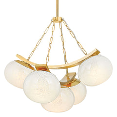 Duxbury Chandelier by Hudson Valley Lighting, 5-Light, Dimmable with Glass Shades, Aged Brass Finish