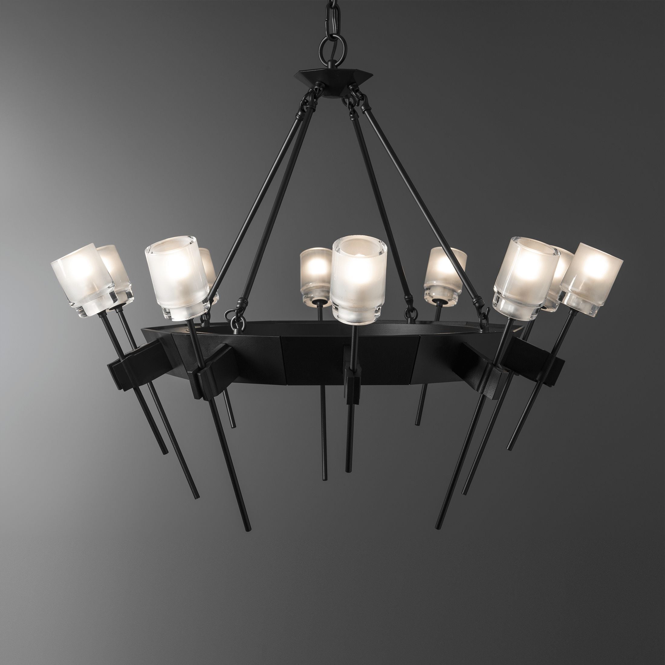 Echo 10-Light Circular Chandelier by Hubbardton Forge, Dimmable, UL Damp Rated, Modern Sculptural Design