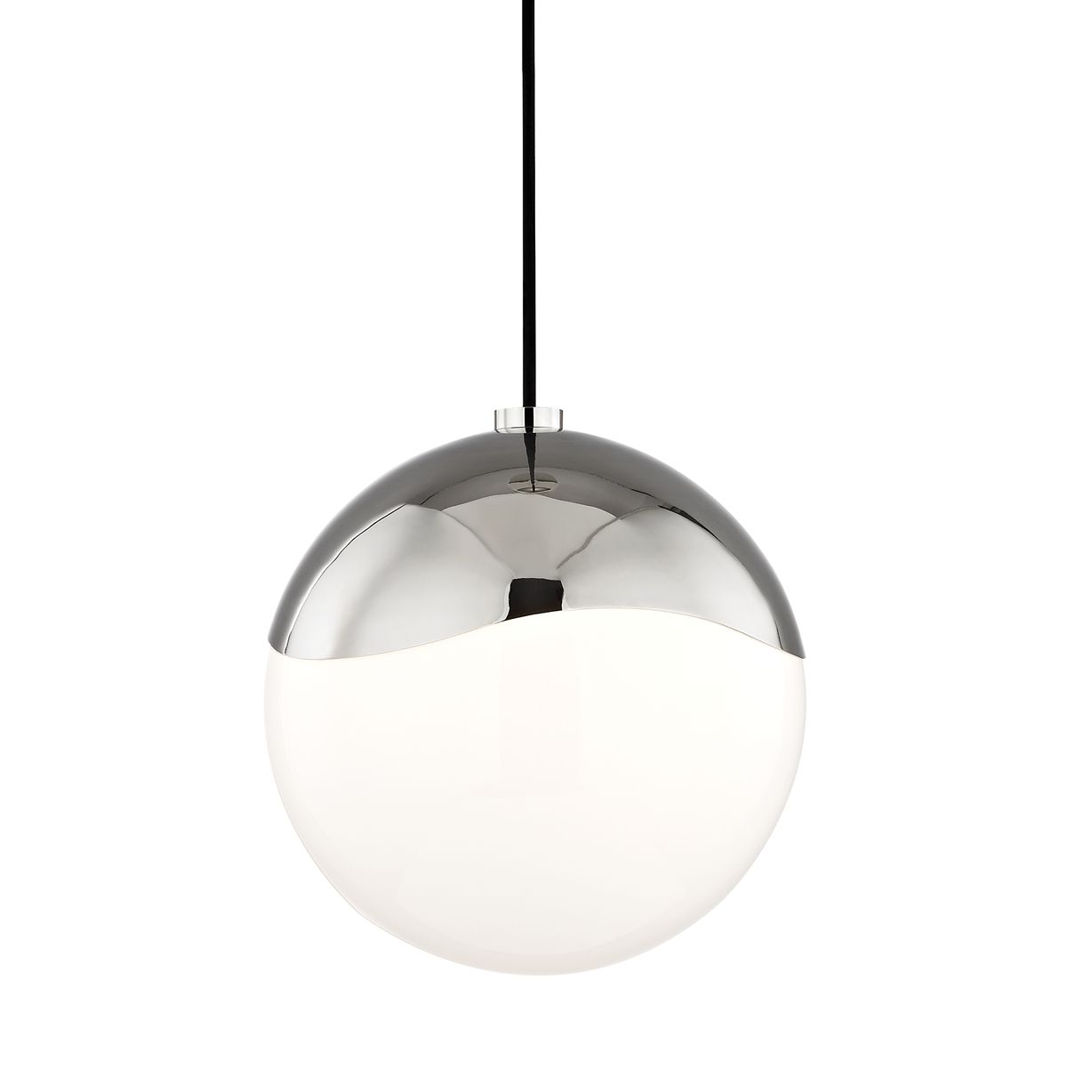 Ella Large Pendant Light by Mitzi - Opal Glass Sphere, Polished Nickel Finish, Dimmable, UL Damp Rated