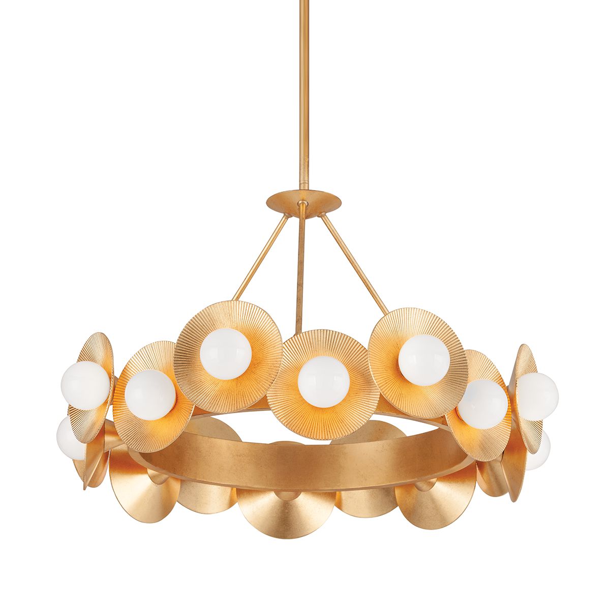 Emerald Chandelier by Corbett Lighting, 16 Lights, Vintage Gold Leaf Finish, Dimmable, Adjustable Height