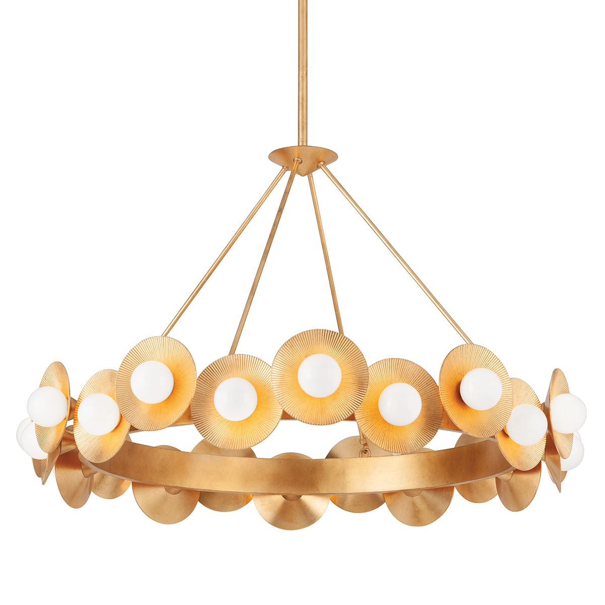 Emerald Large 22-Light Chandelier by Corbett Lighting, Adjustable Height, Vintage Gold Leaf Finish