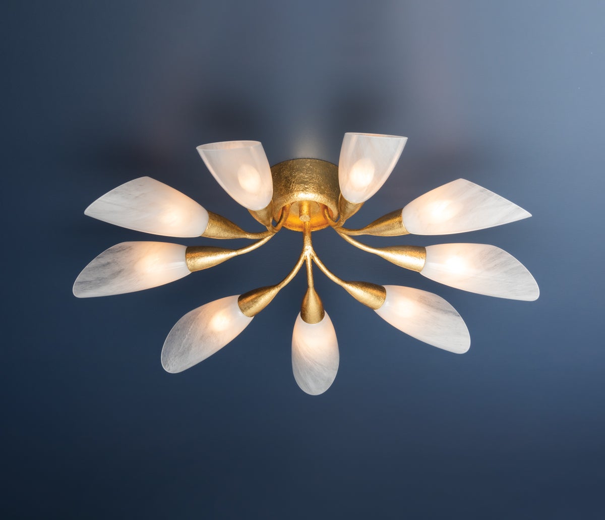 Enfield 9-Light Semi Flush Mount, Vintage Gold Leaf Finish, Botanical Design by Hudson Valley Lighting