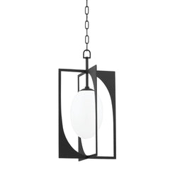 Troy Lighting Enzo Lantern 24.25" H, Black Iron Finish, Dimmable, Opal Glass Shade, Adjustable Height