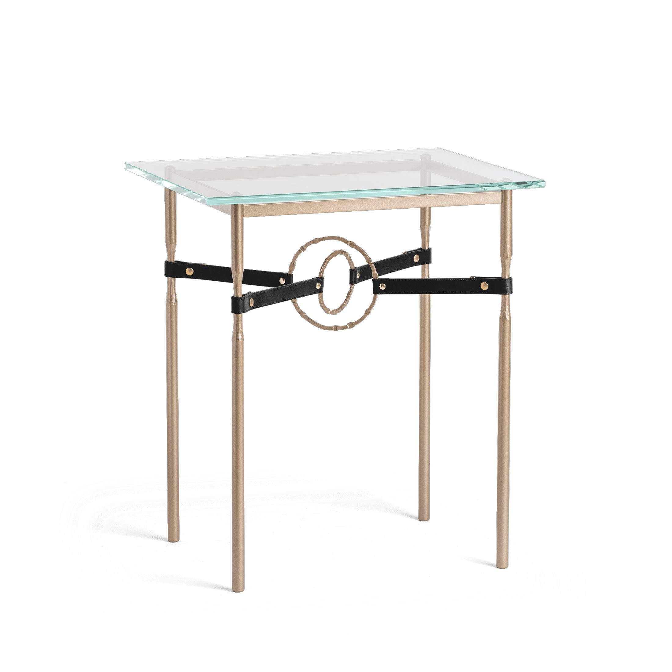 Hubbardton Forge Equus Side Table with Artisanal Leather and Hand-Forged Steel Rings, Customizable Options