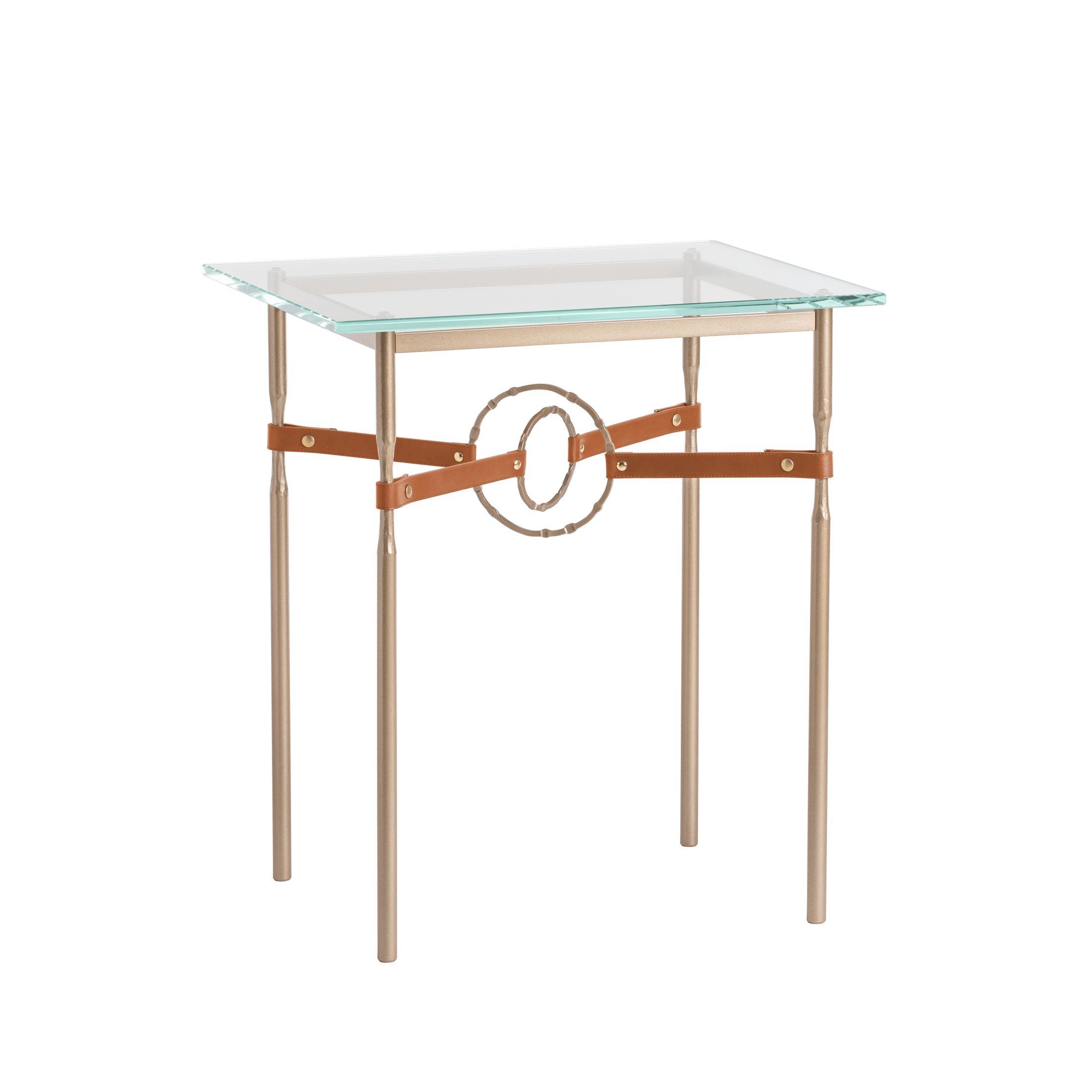 Hubbardton Forge Equus Side Table with Artisanal Leather and Hand-Forged Steel Rings, Customizable Options