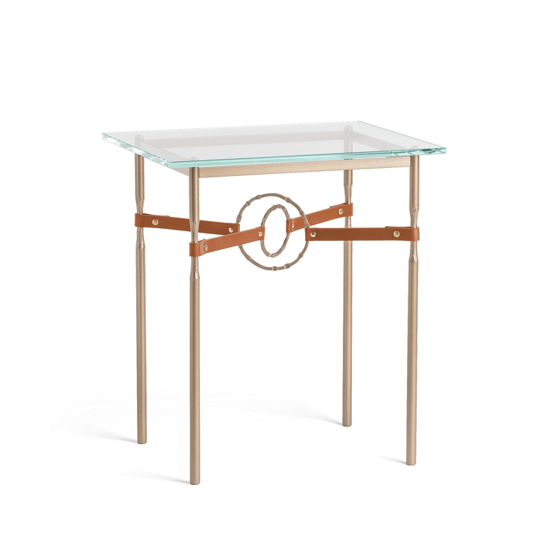 Hubbardton Forge Equus Side Table with Artisanal Leather and Hand-Forged Steel Rings, Customizable Options