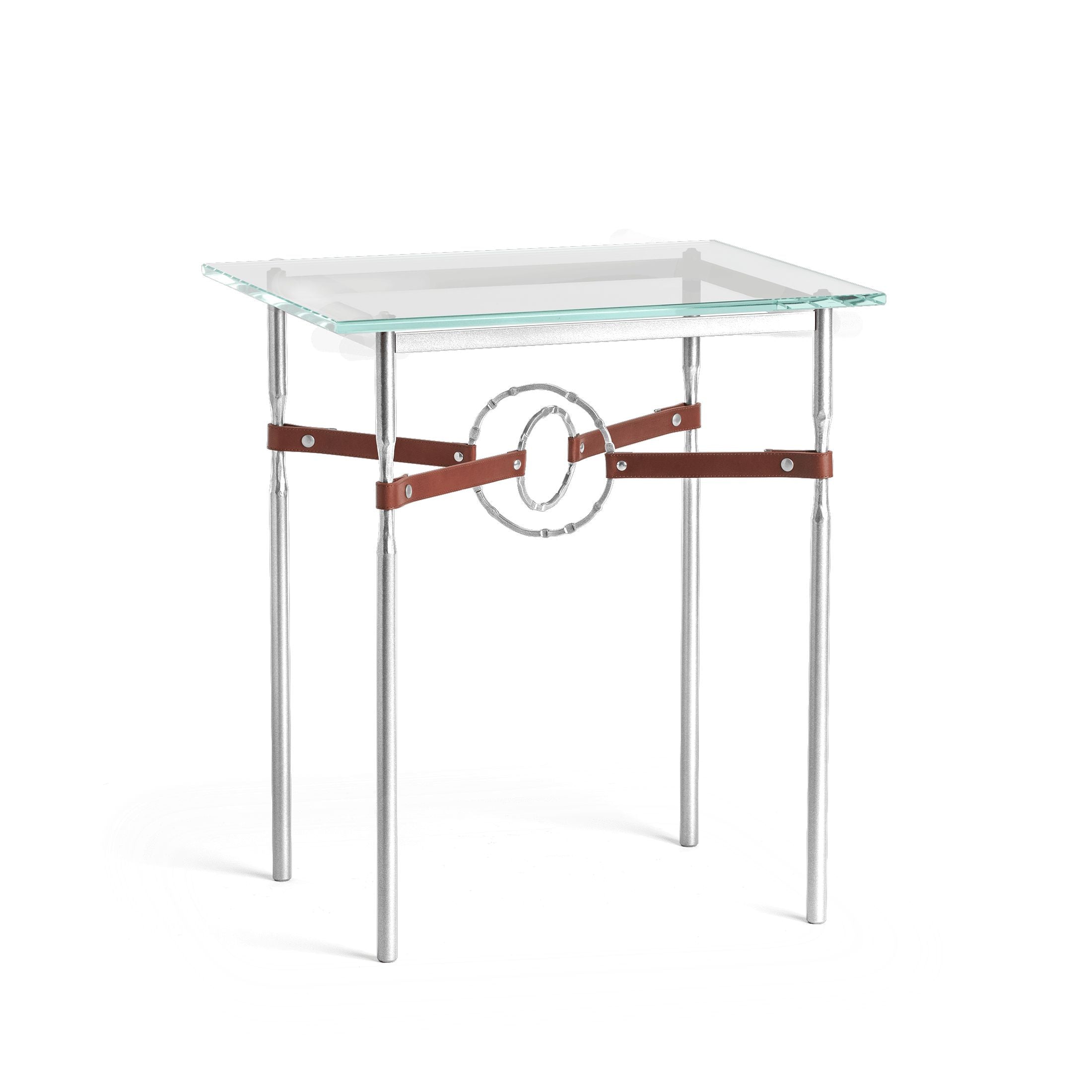 Hubbardton Forge Equus Side Table with Artisanal Leather and Hand-Forged Steel Rings, Customizable Options