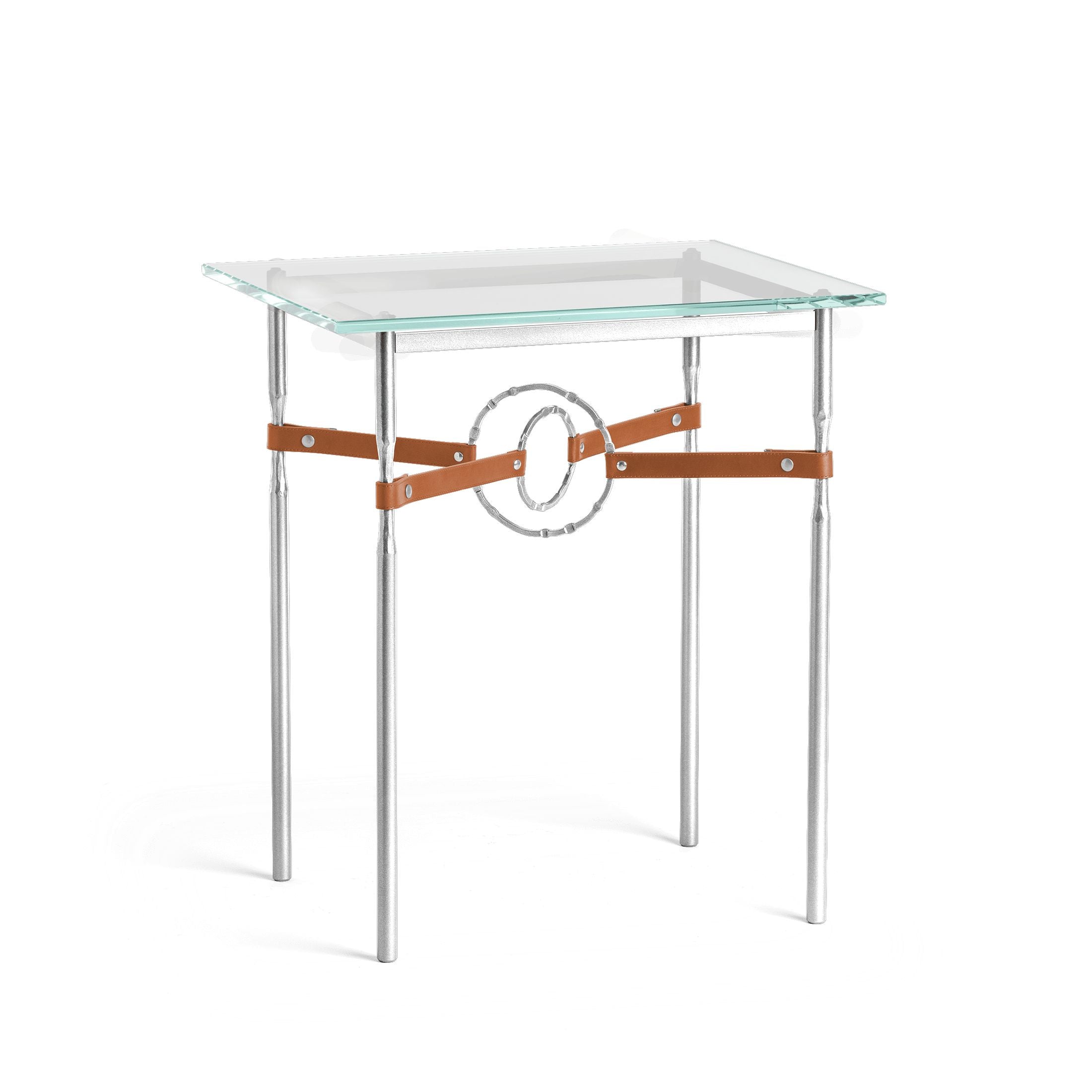 Hubbardton Forge Equus Side Table with Artisanal Leather and Hand-Forged Steel Rings, Customizable Options