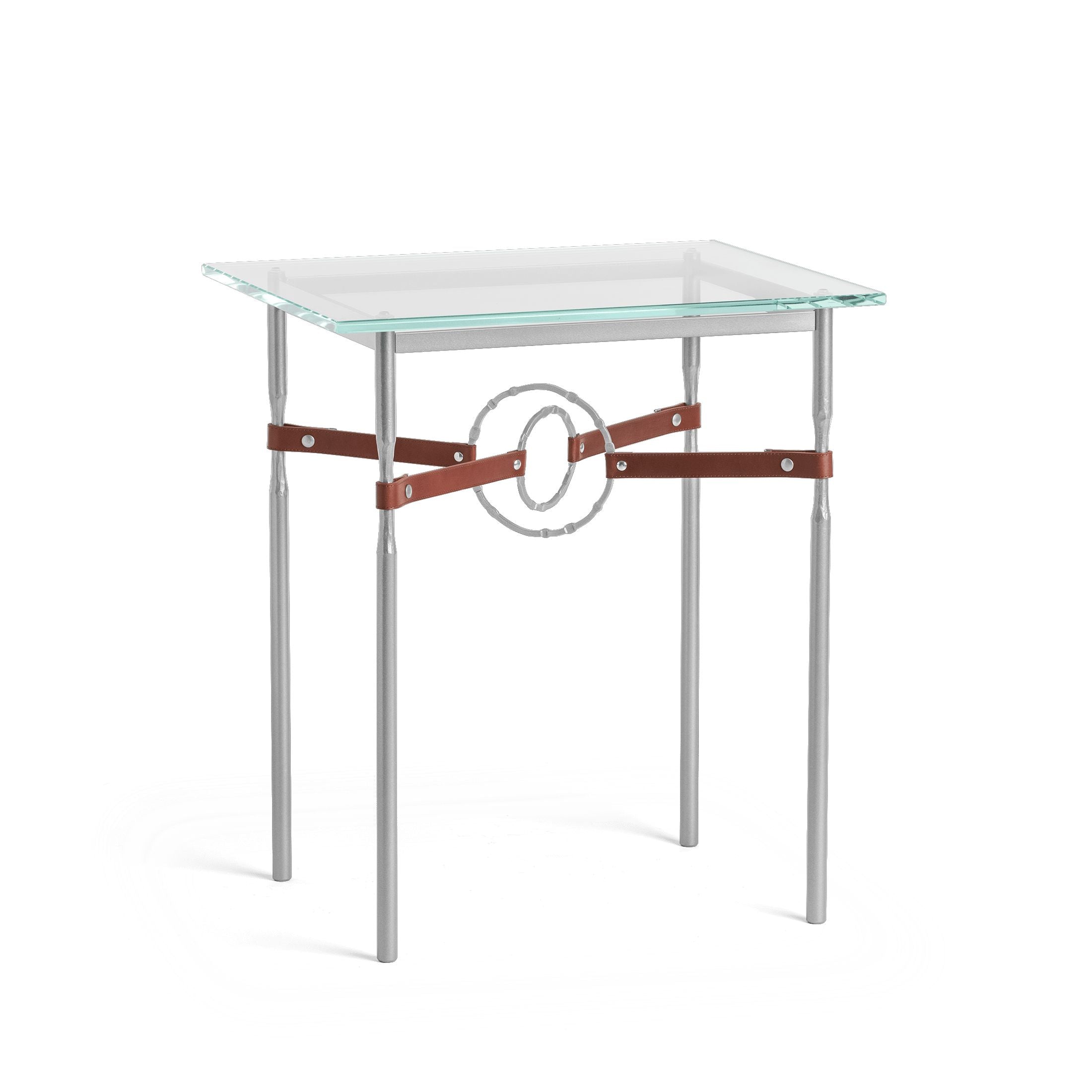 Hubbardton Forge Equus Side Table with Artisanal Leather and Hand-Forged Steel Rings, Customizable Options