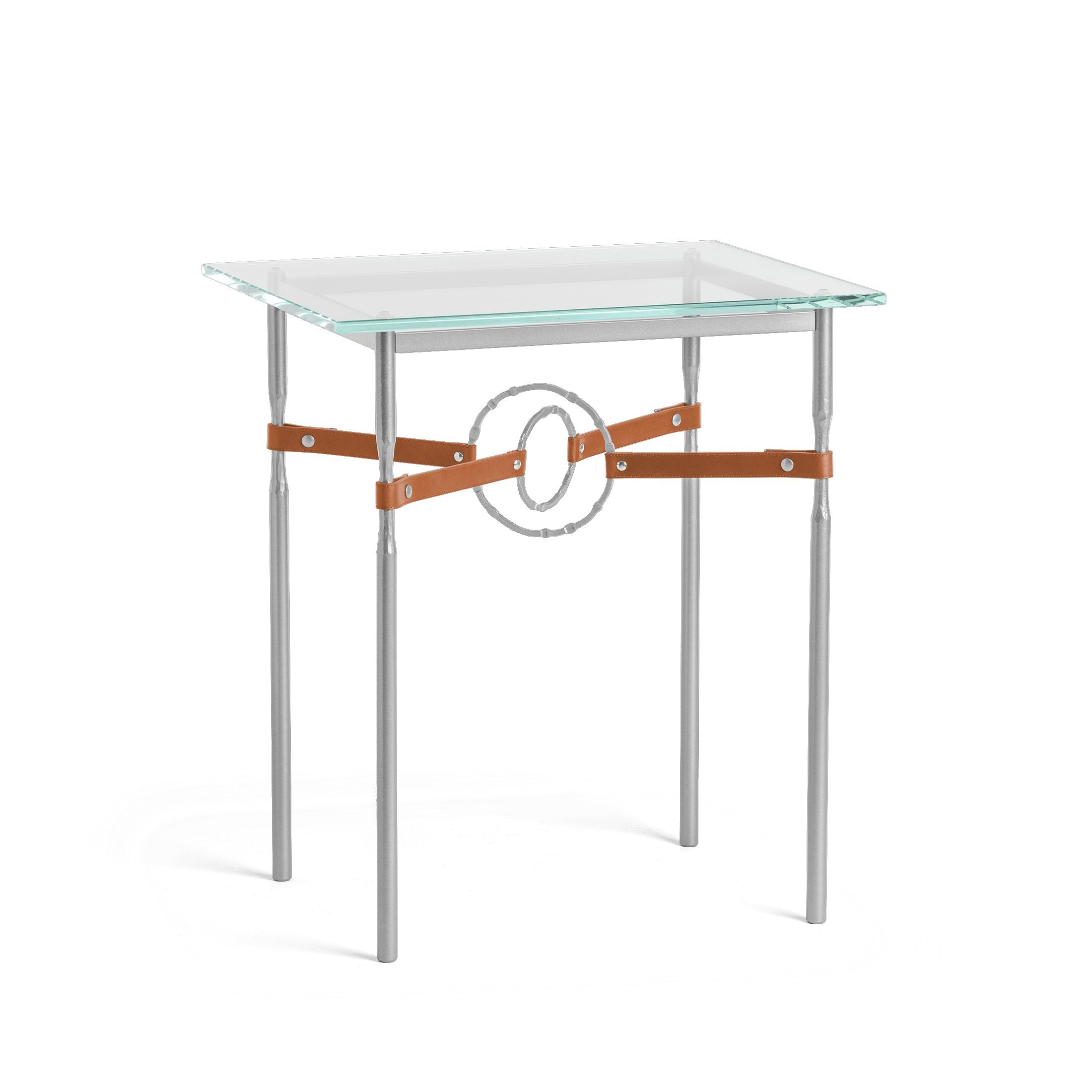 Hubbardton Forge Equus Side Table with Artisanal Leather and Hand-Forged Steel Rings, Customizable Options