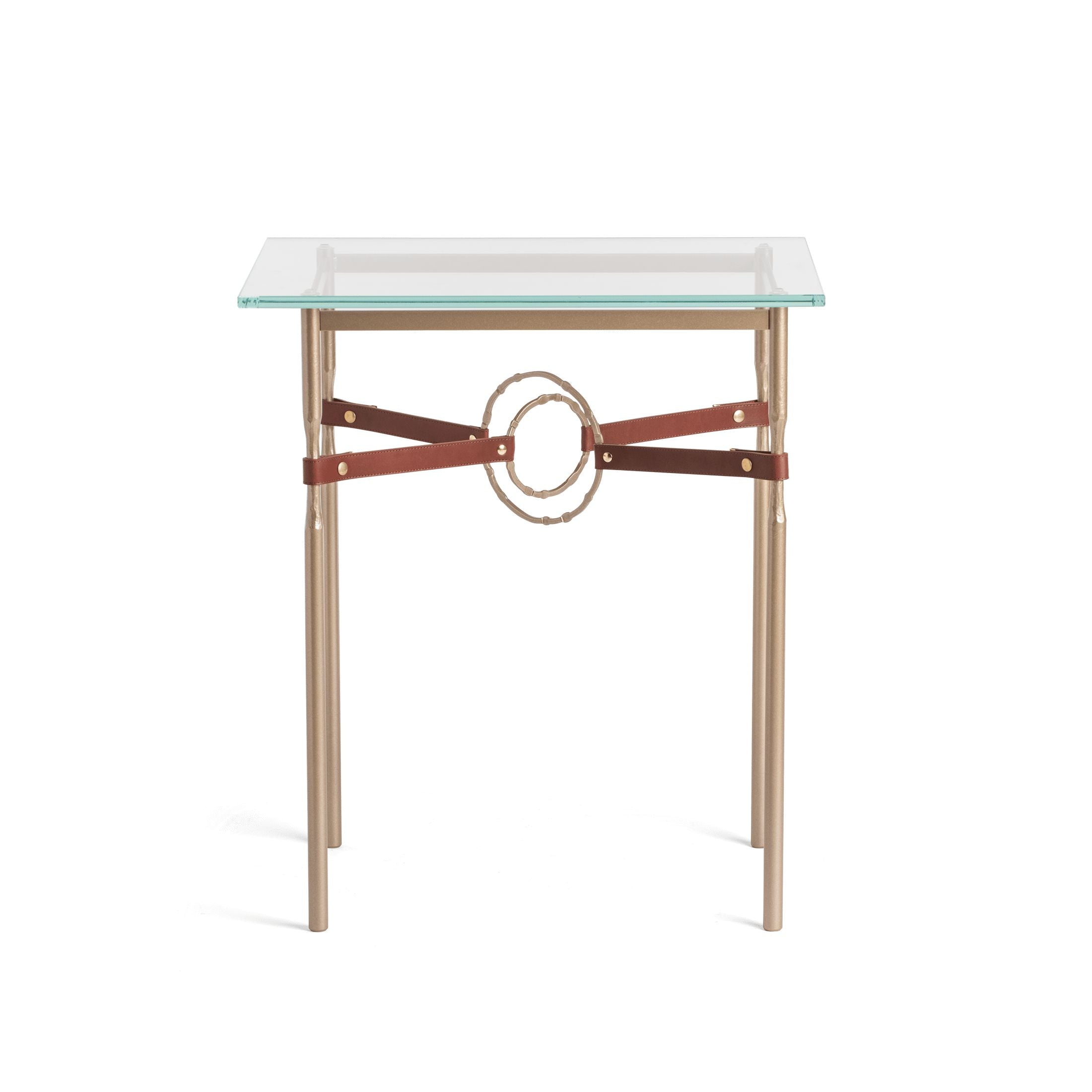 Hubbardton Forge Equus Side Table with Artisanal Leather and Hand-Forged Steel Rings, Customizable Options