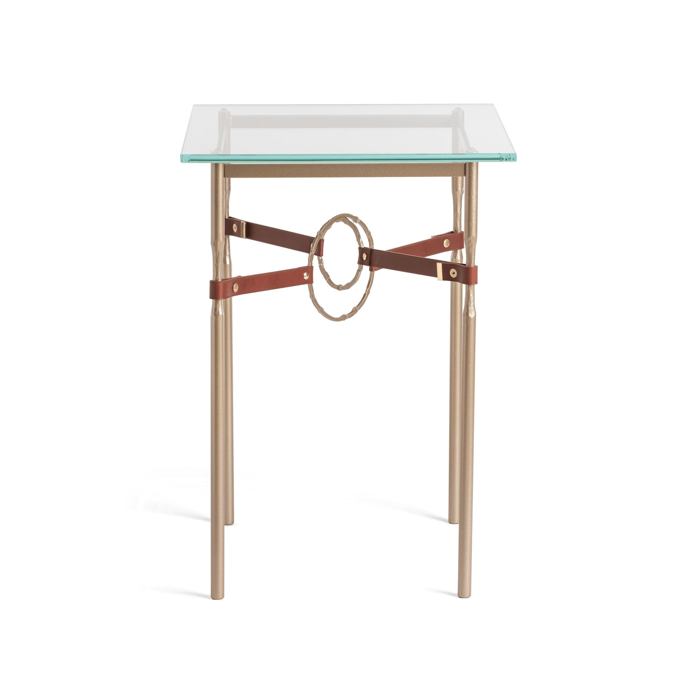 Hubbardton Forge Equus Side Table with Artisanal Leather and Hand-Forged Steel Rings, Customizable Options