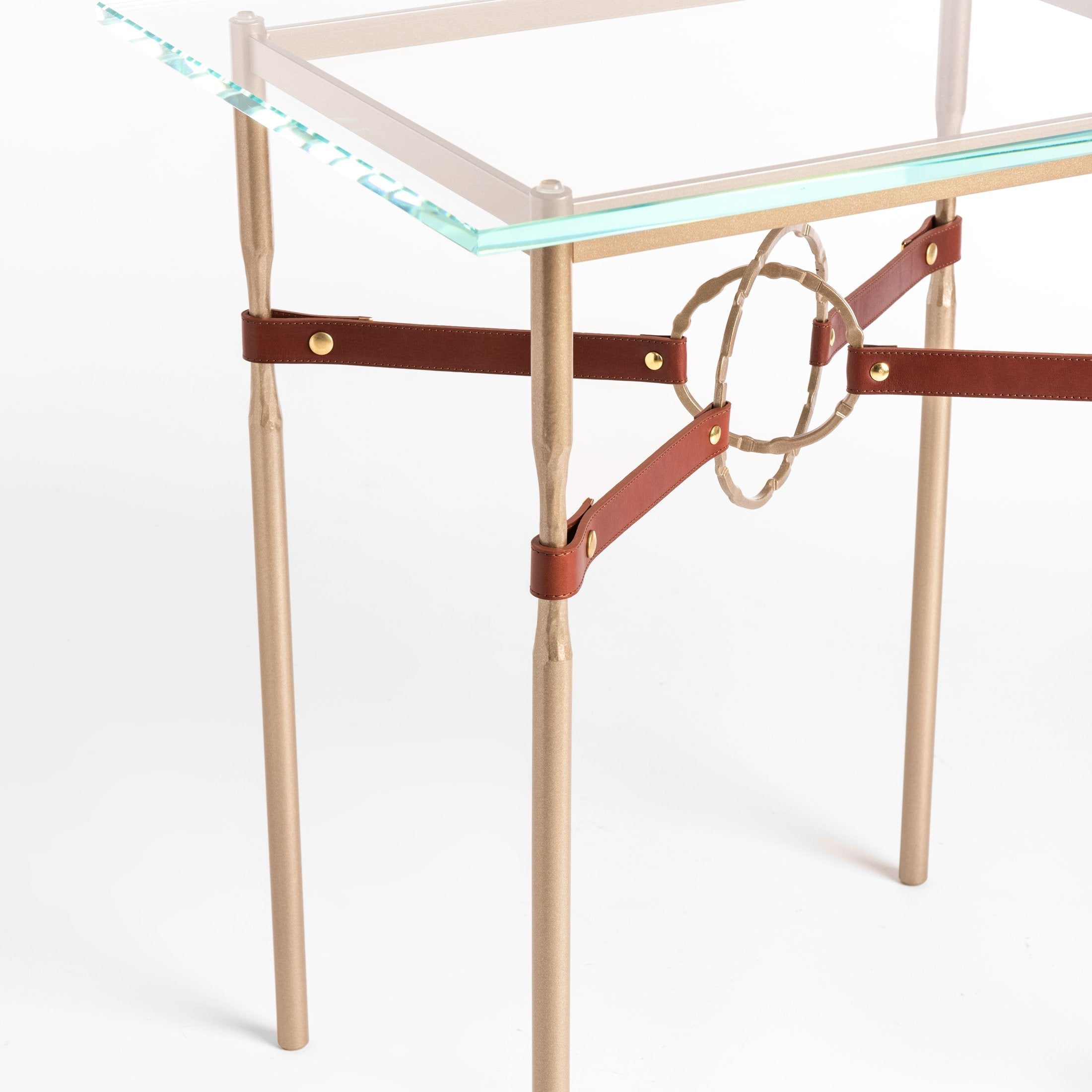 Hubbardton Forge Equus Side Table with Artisanal Leather and Hand-Forged Steel Rings, Customizable Options