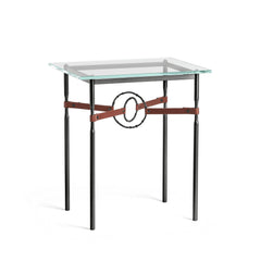 Hubbardton Forge Equus Side Table with Artisanal Leather and Hand-Forged Steel Rings, Customizable Options