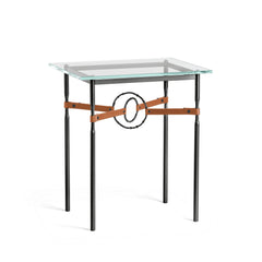 Hubbardton Forge Equus Side Table with Artisanal Leather and Hand-Forged Steel Rings, Customizable Options