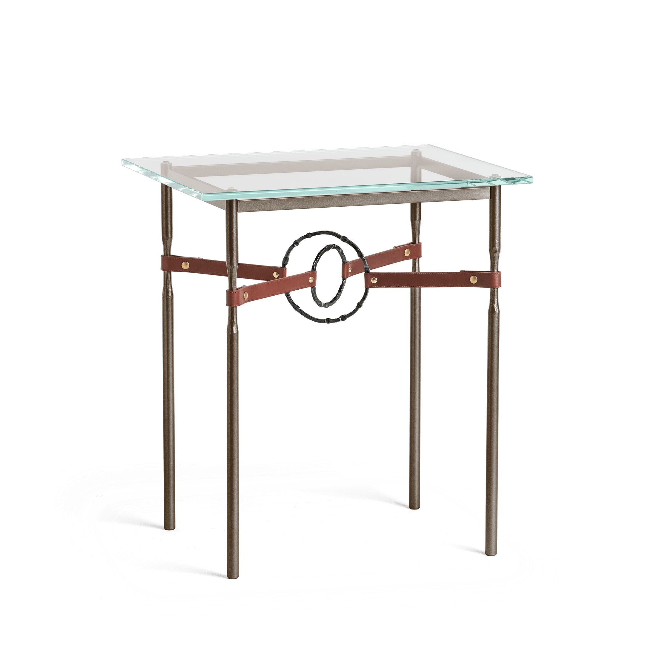 Hubbardton Forge Equus Side Table with Artisanal Leather and Hand-Forged Steel Rings, Customizable Options