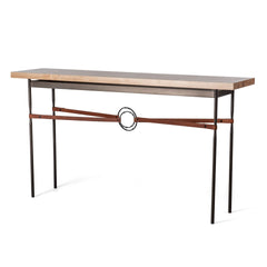 Equus Wood Top Console Table by Hubbardton Forge, Artisan Leather Accents, Equestrian Inspired Design