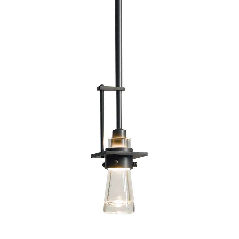 Erlenmeyer Small Mini Pendant Light by Hubbardton Forge, Adjustable Height, Dimmable, Clear Glass Shade