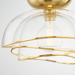 Esme Ceiling Light by Corbett Lighting, 3 Clear Glass Shades, Vintage Gold Leaf, Dimmable, UL Damp Rated