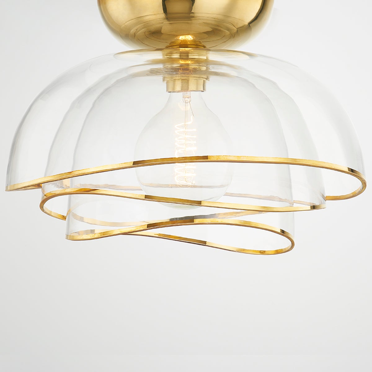 Esme Ceiling Light by Corbett Lighting, 3 Clear Glass Shades, Vintage Gold Leaf, Dimmable, UL Damp Rated