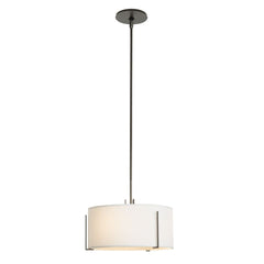 Hubbardton Forge Exos 1-Light Pendant, Hand-Forged Steel, Dimmable, Drum Shade in Flax or Natural Anna