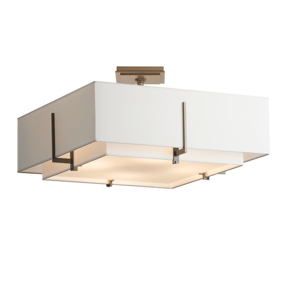 Hubbardton Forge Exos Square Double Shade Semi-Flush Ceiling Light, Hand-Forged Steel, Dimmable, 4-Bulb Capacity