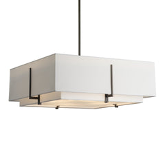 Exos Square Large Double Shade Pendant Light, 4-Bulb Dimmable, Adjustable Height, Modern Design