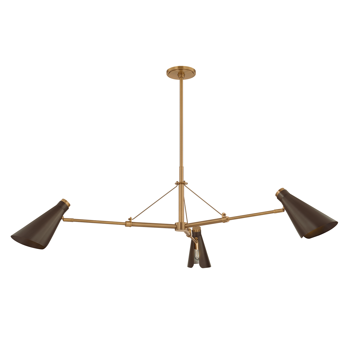 Andersen 3-Light Chandelier by Troy Lighting, Mid-Century Industrial Style, Patina Brass and Bronze Finish