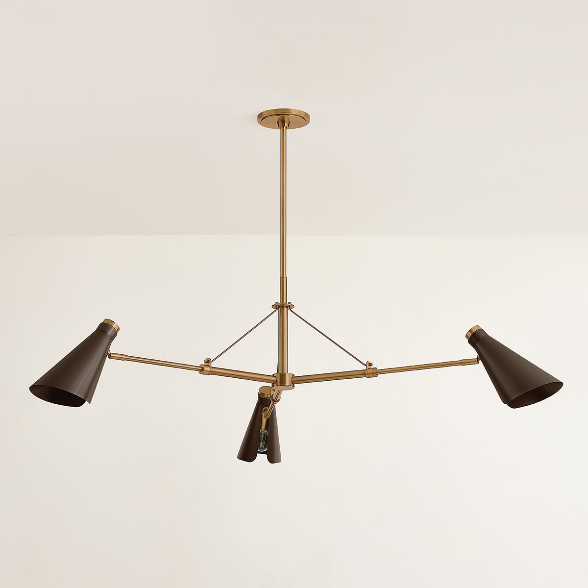 Andersen 3-Light Chandelier by Troy Lighting, Mid-Century Industrial Style, Patina Brass and Bronze Finish