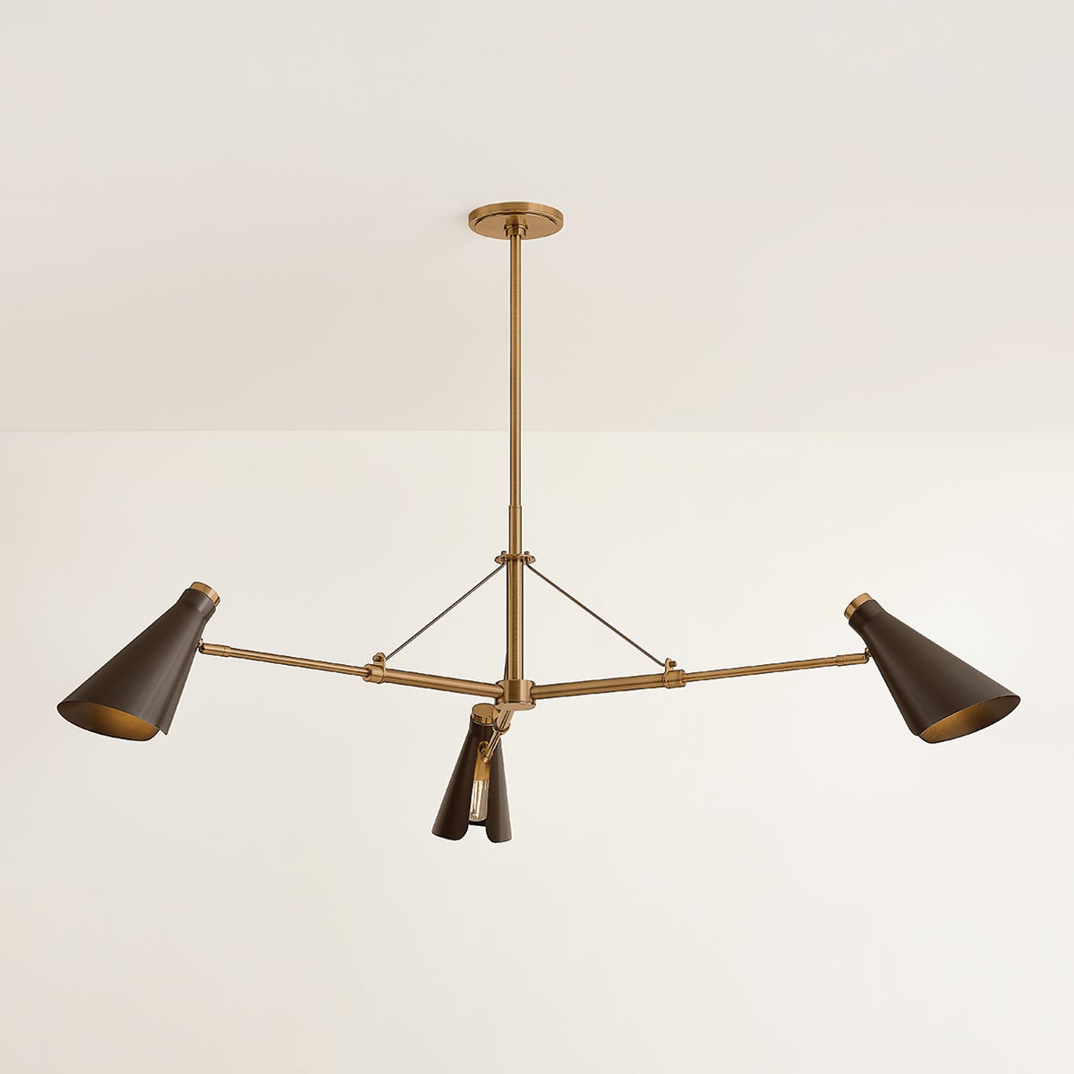 Andersen 3-Light Chandelier by Troy Lighting, Mid-Century Industrial Style, Patina Brass and Bronze Finish