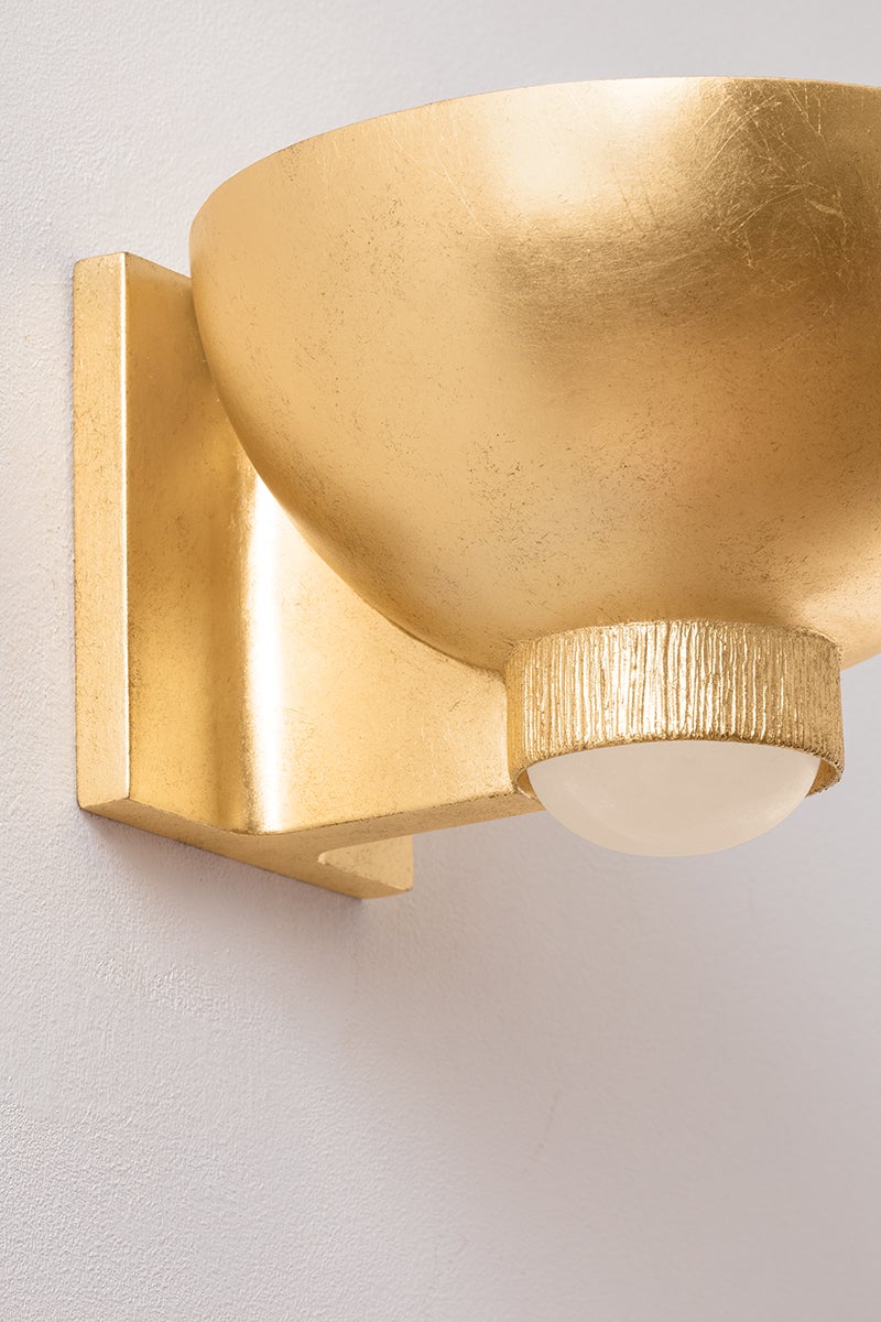 Hudson Valley Lighting Fairview 1-Light Wall Sconce in Vintage Gold Leaf with Open Bowl Design