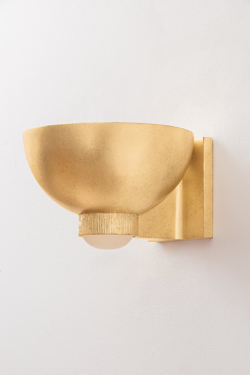 Hudson Valley Lighting Fairview 1-Light Wall Sconce in Vintage Gold Leaf with Open Bowl Design