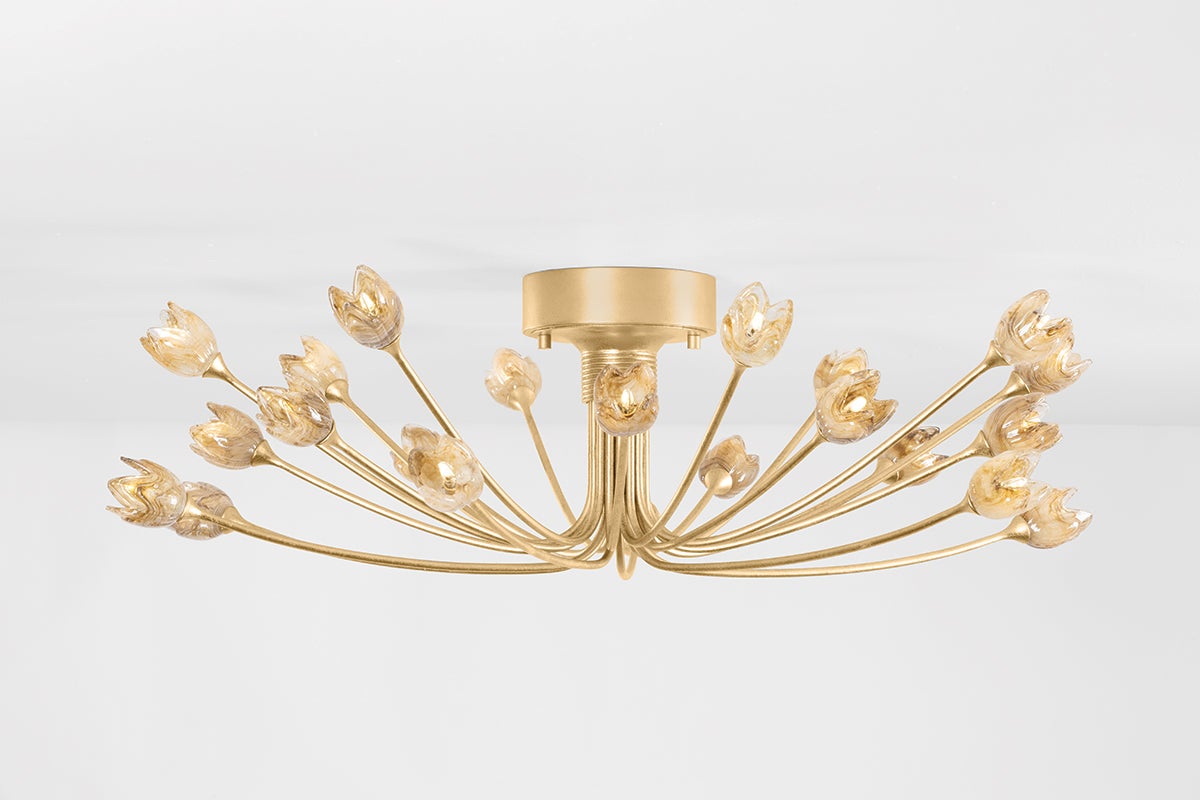 Falkirk 22-Light Semi Flush Ceiling Light by Hudson Valley Lighting, Vintage Gold Leaf Finish