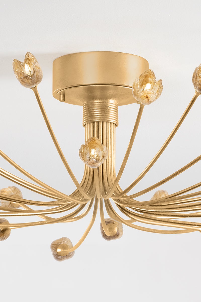 Falkirk 22-Light Semi Flush Ceiling Light by Hudson Valley Lighting, Vintage Gold Leaf Finish