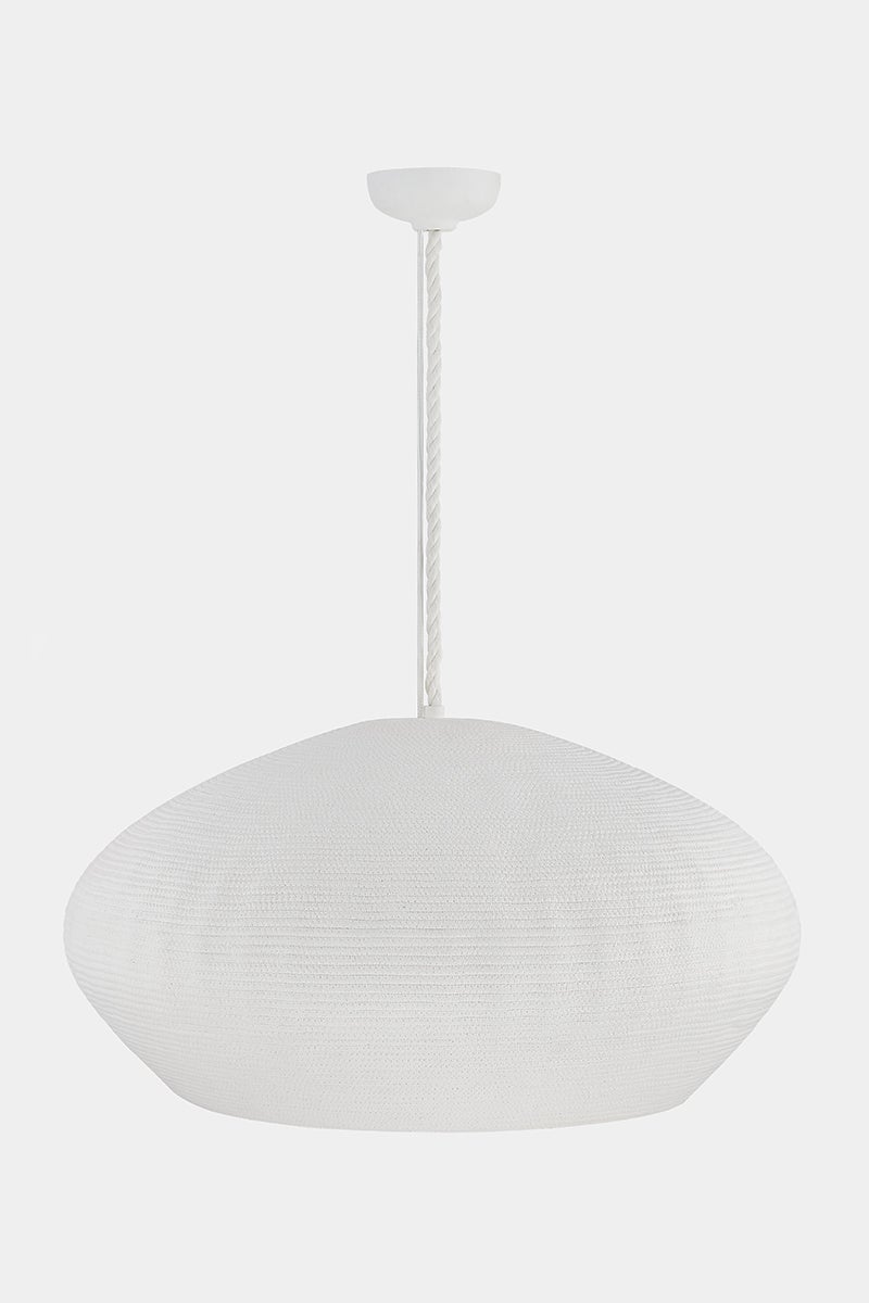 Hudson Valley Lighting Ferndale 36" Large Pendant - White Coiled Cotton Hanging Light, Dimmable, UL Damp