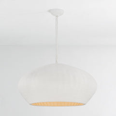 Hudson Valley Lighting Ferndale 36" Large Pendant - White Coiled Cotton Hanging Light, Dimmable, UL Damp