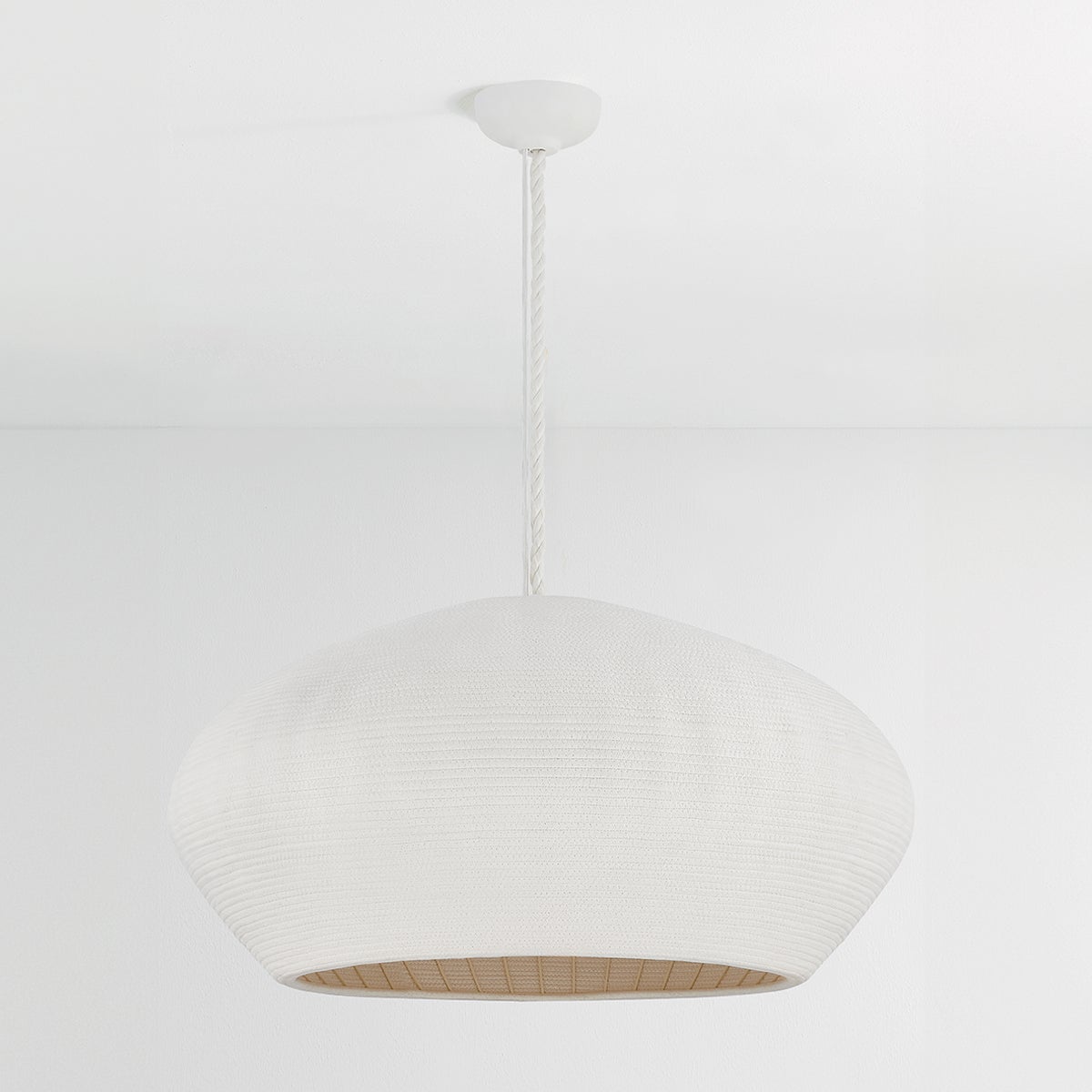 Hudson Valley Lighting Ferndale 36" Large Pendant - White Coiled Cotton Hanging Light, Dimmable, UL Damp