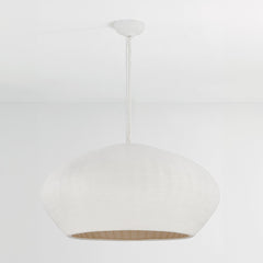 Hudson Valley Lighting Ferndale 36" Large Pendant - White Coiled Cotton Hanging Light, Dimmable, UL Damp