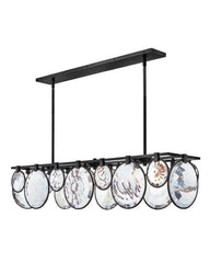 Nala 8-Light Linear Chandelier by Fredrick Ramond, Dimmable with Crystal Lenses and Adjustable Height, Black & Heritage Brass