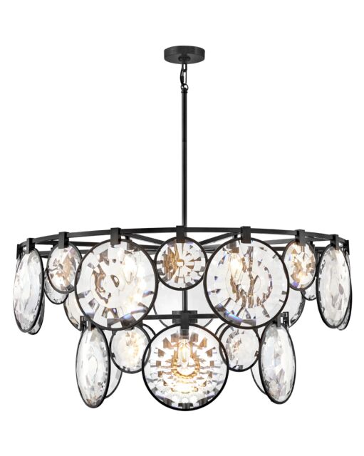 Nala Large Multi Tier Chandelier by Fredrick Ramond - 15-Light Optic Crystal, Heritage Brass & Black Finish