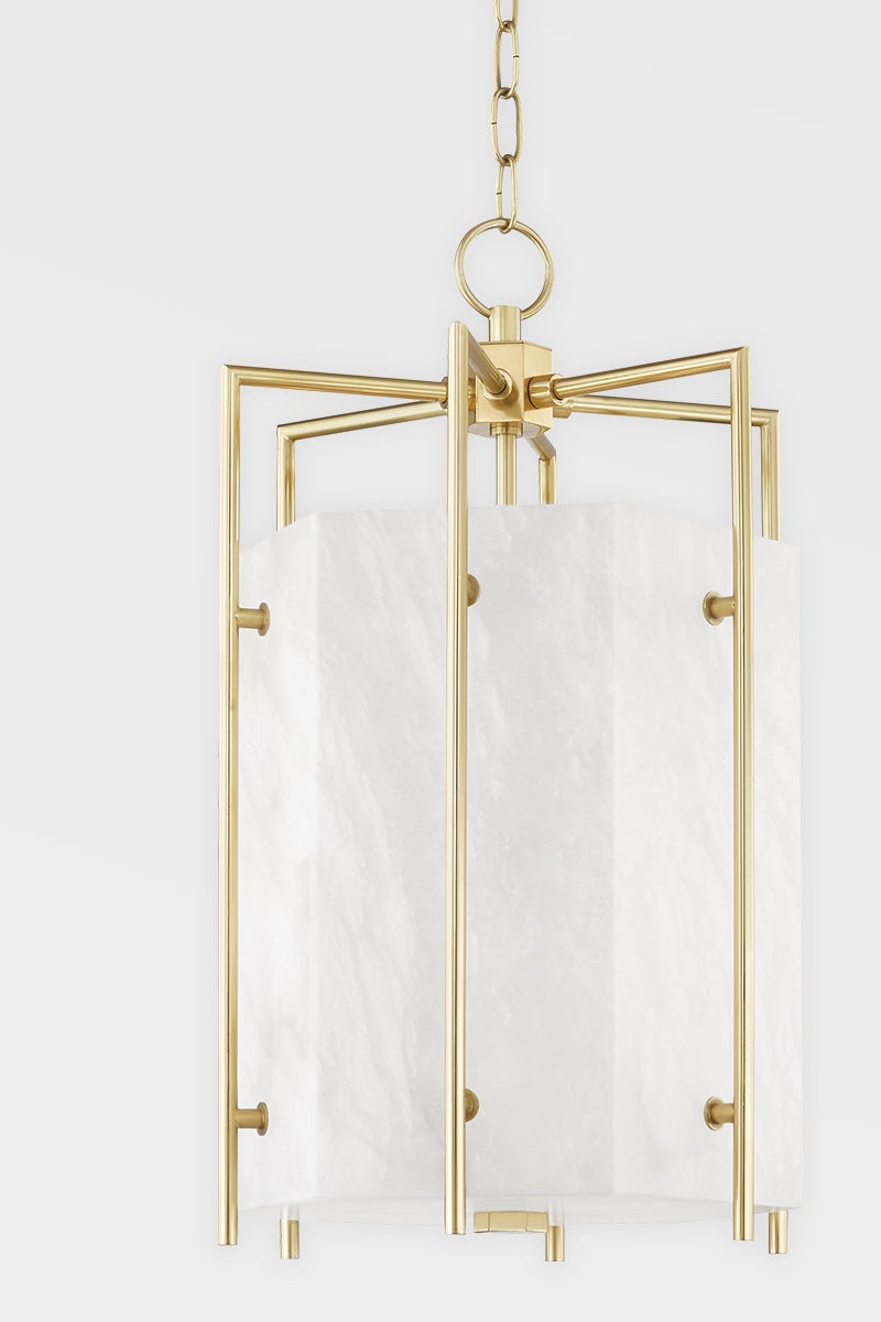 Hudson Valley Lighting Flatbush Lantern 24.75" Aged Brass Alabaster Shade Dimmable Pendant Light