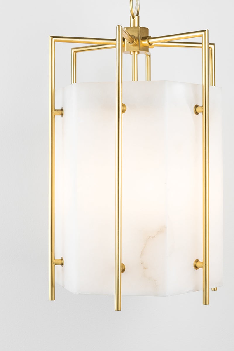 Hudson Valley Lighting Flatbush Lantern 24.75" Aged Brass Alabaster Shade Dimmable Pendant Light