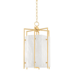 Hudson Valley Lighting Flatbush Lantern 24.75" Aged Brass Alabaster Shade Dimmable Pendant Light