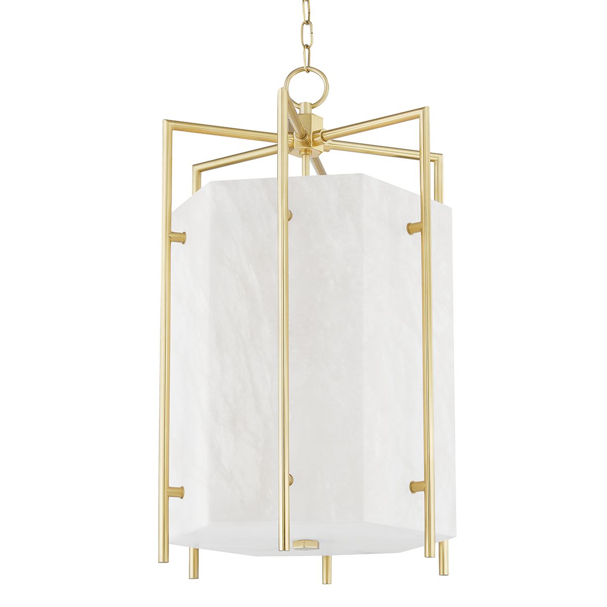 Flatbush 32.5" Large Lantern by Hudson Valley Lighting, Spanish Alabaster & Dimmable Aged Brass Finish