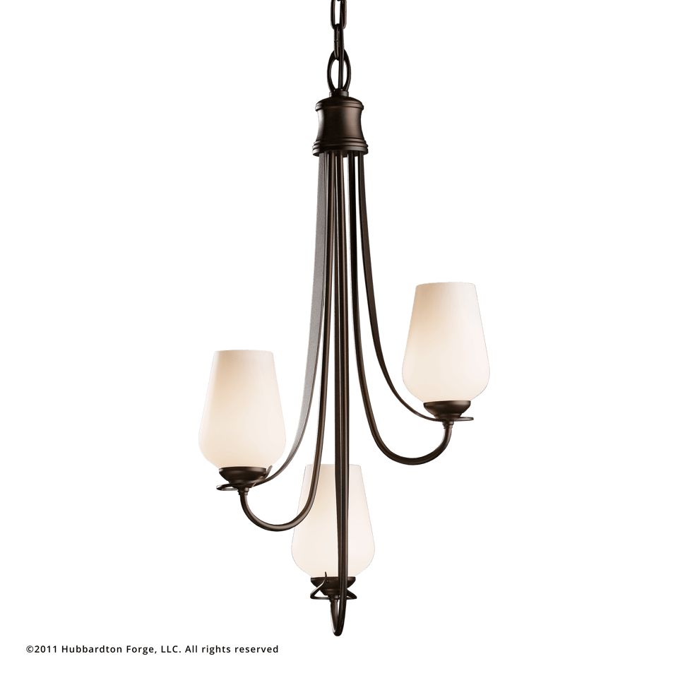 Hubbardton Forge Flora 3-Arm Chandelier with Opal Glass Shades and Dimmable Lighting Options