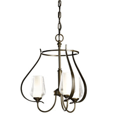 Hubbardton Forge Flora 3 Arm Chandelier with Elegant Curves and Opal Glass Shades, 18.8" High