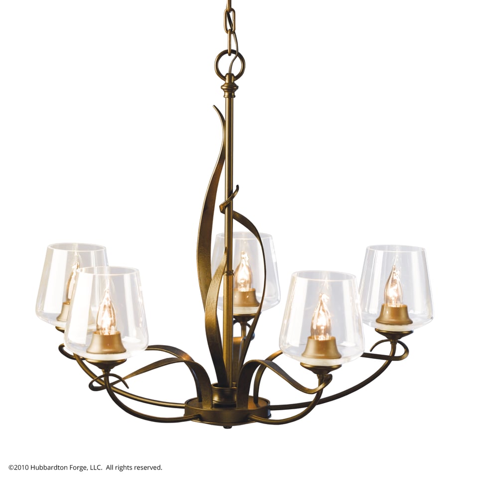 Flora 5-Arm Chandelier by Hubbardton Forge - Handcrafted Natural Design with Opal Glass Shades